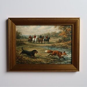 Vintage inspired Hunting Scene Framed Art print in Gold Frame 5x7 Dachshund